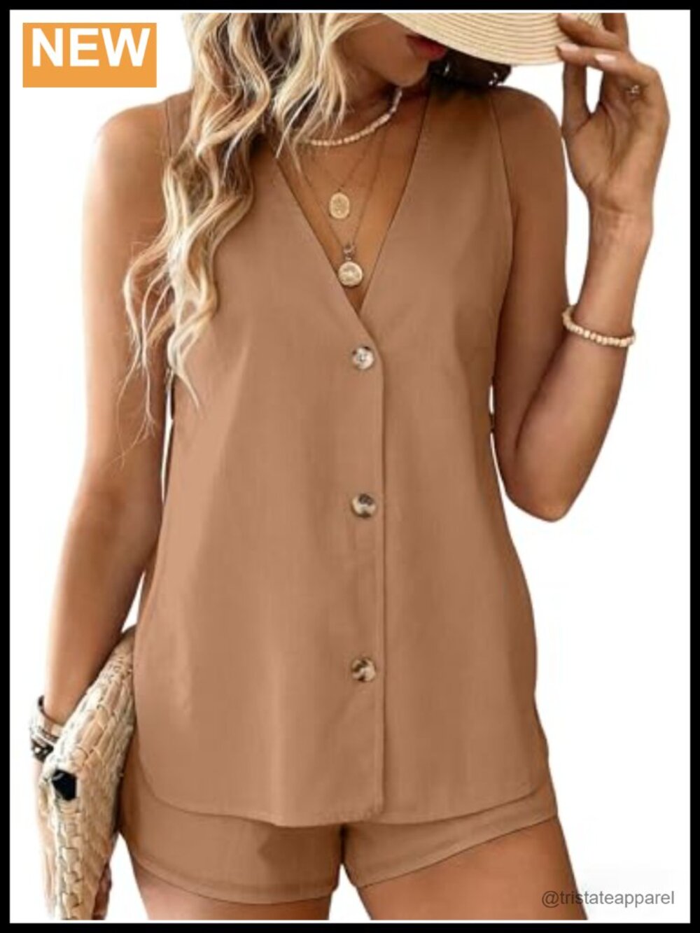 Women's Sleeveless Cotton Linen Blend V-Neck Button Down Vest Top